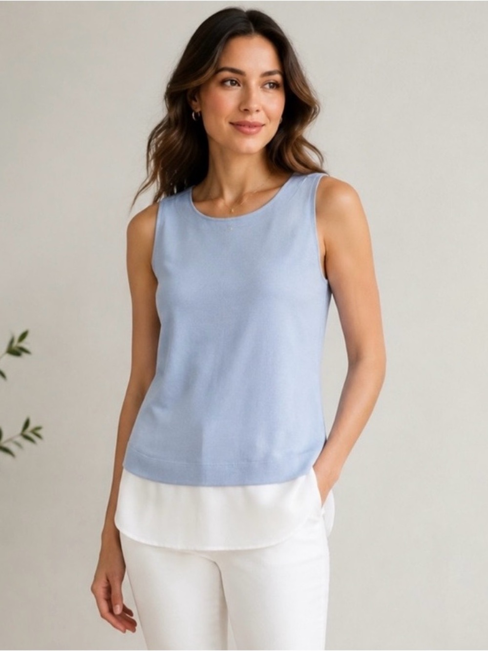 Banana Republic Petite XS Blue Layered Shirttail Tank Top